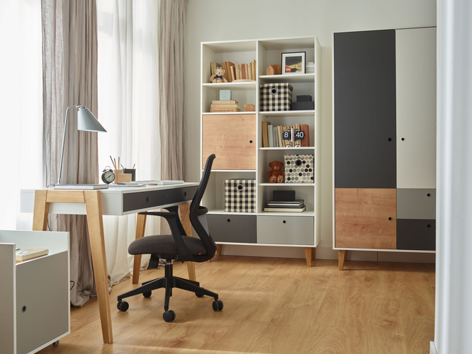 bibliothèque large Concept by VOX II blanc/blanc/graphite/gris/chêne