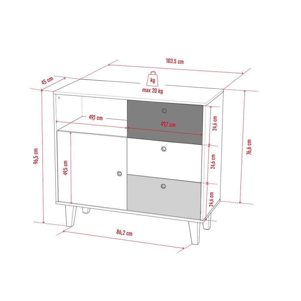 Commode Concept by VOX II blanc/blanc/graphite/gris/chêne