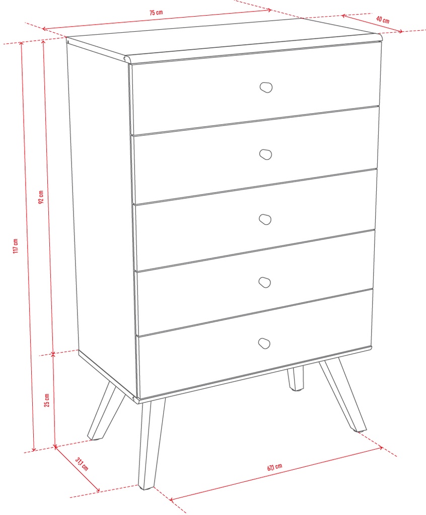 Commode avec tiroirs étroit Nature by VOX chêne/blanc/ chêne