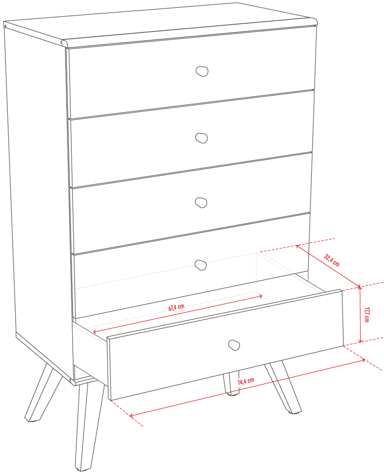 Commode avec tiroirs étroit Nature by VOX chêne/blanc/ chêne