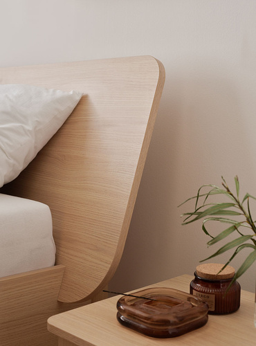 Lit avec appui-tête large avec sommier 160x200 OMM II chêne clair