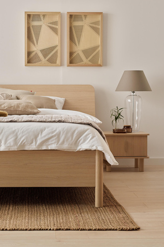 Lit avec appui-tête large avec sommier 140x200 OMM II chêne clair