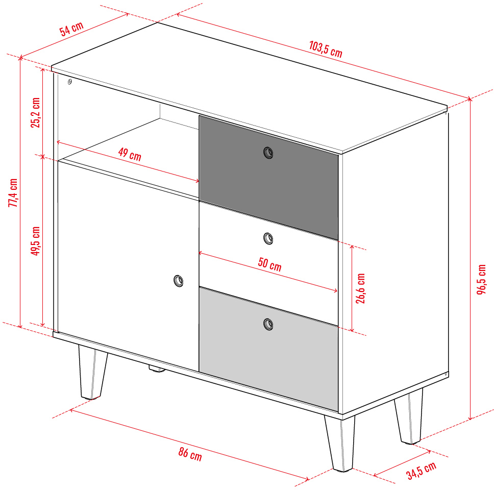 Commode Concept by VOX II (bébé) blanc/blanc/graphite/gris/chêne