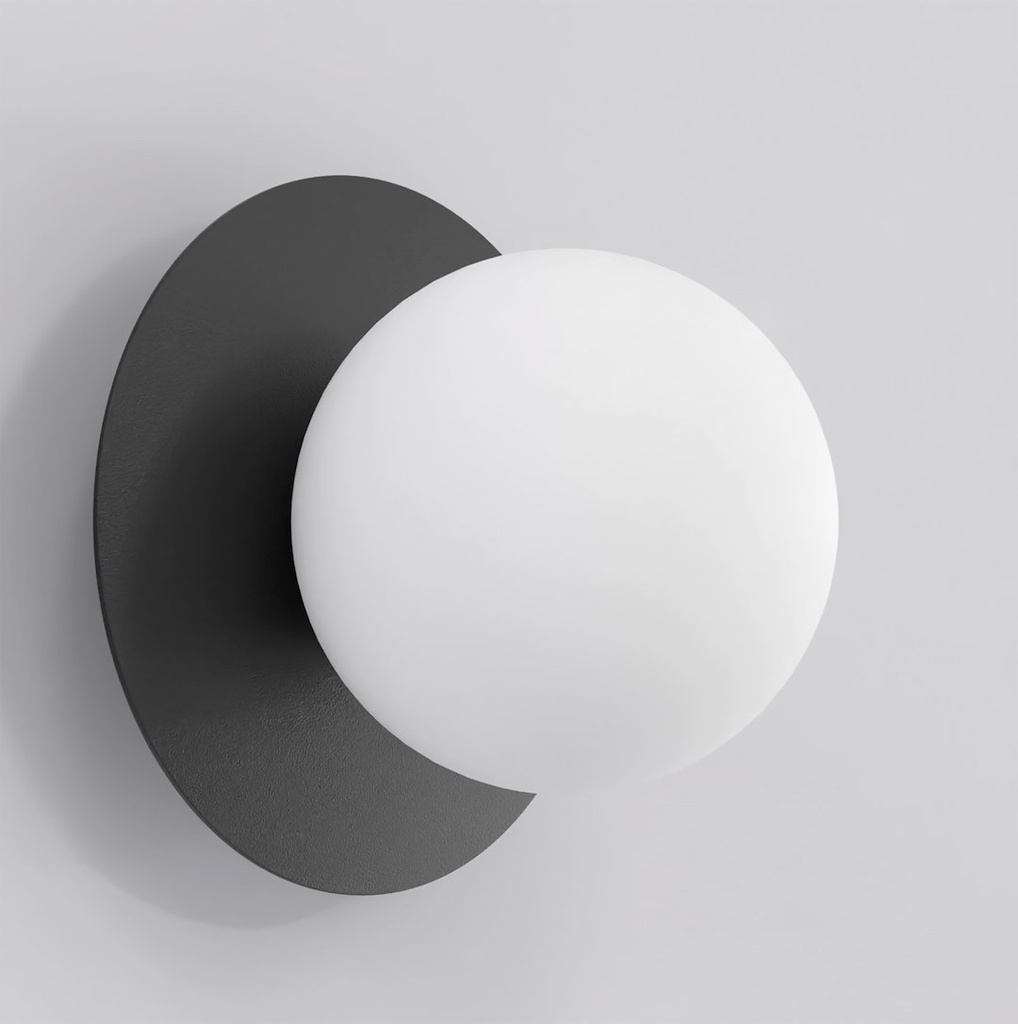 applique ronde noire en métal avec grosse ampoule blanche
