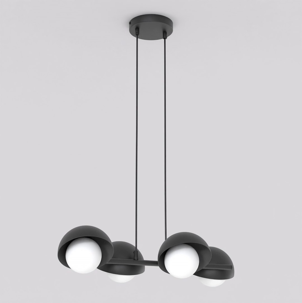 suspension en métal noir 4 coupoles avec ampoules