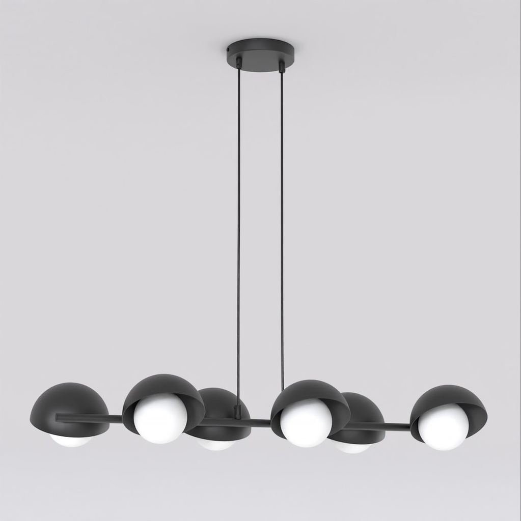 suspension en métal noir 6 coupoles avec ampoules