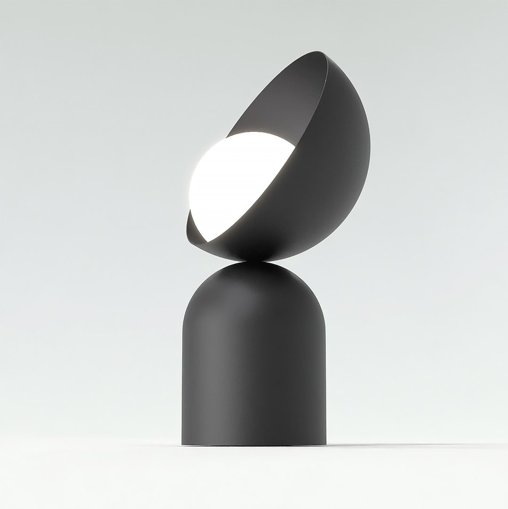 lampe à poser en métal noir avec pied et coupole géométriques