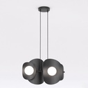suspension géométrique en métal noir 4 ampoules cernées de coupoles