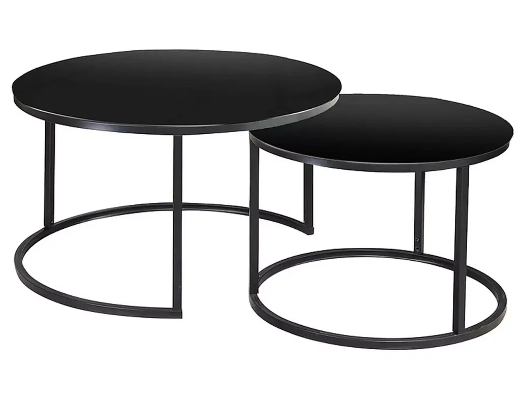 Tables basses Atlanta D - tables gigognes design en verre noir et métal noir mat