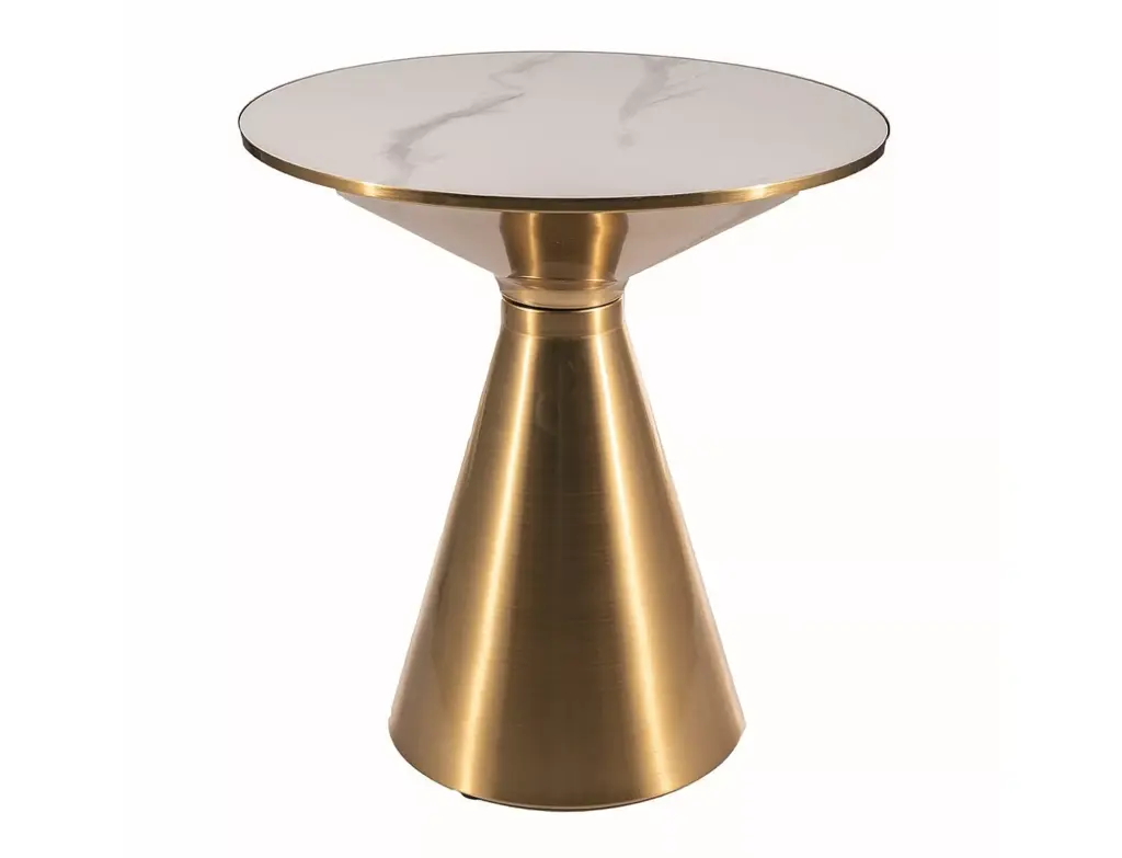 Table basse design ronde Aries en céramique et métal brossé