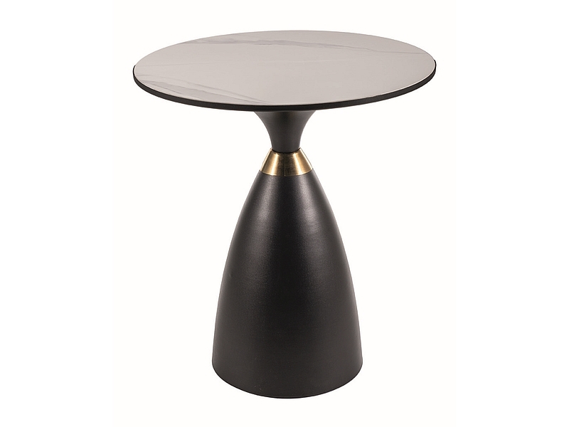 Table basse ronde Gemini en céramique imitation marbre blanc et métal noir mat