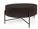 Table basse ronde Tuca rainurée avec placage en bois et piètement métallique
