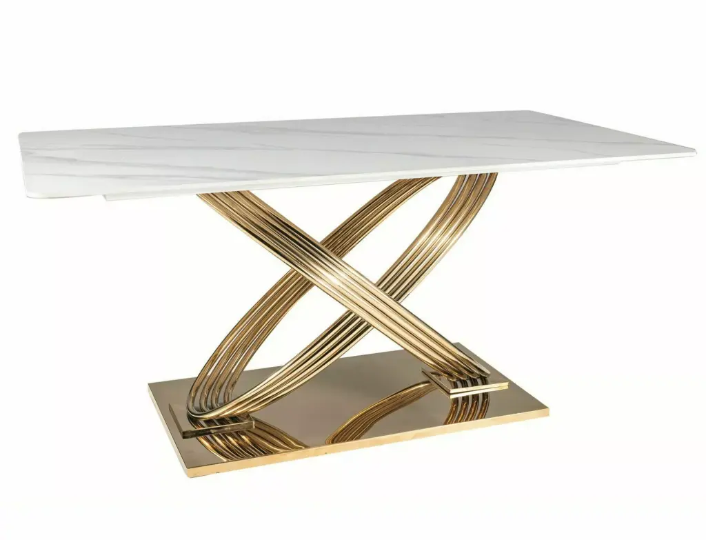 Table de salle à manger Hermes à piètement à joncs doré