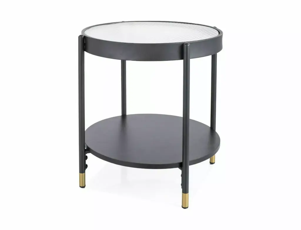 Table basse ronde Laguna A d'inspiration rétro en verre strié et métal noir