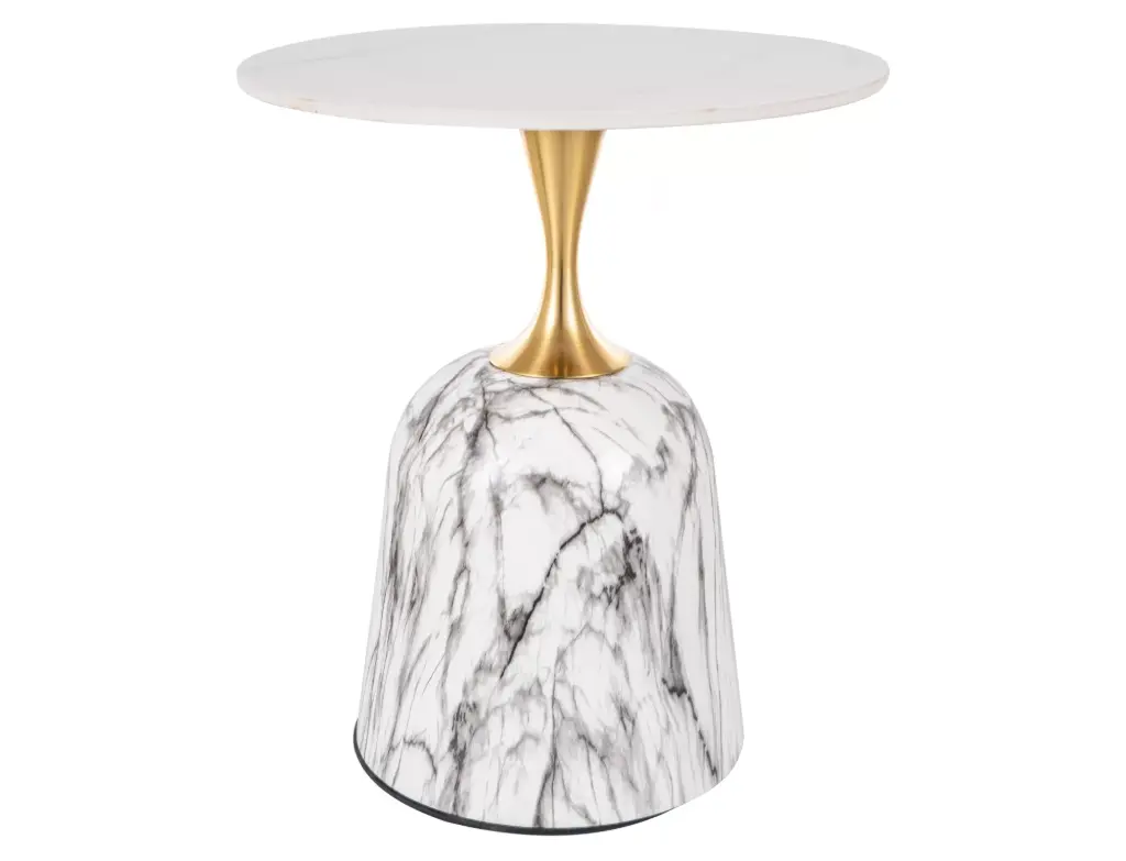 Table d'appoint ronde Fama en céramique et métal imitation marbre