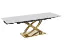 Table de salle à manger extensible Hermes II avec piètement doré à motifs de joncs entrelacés