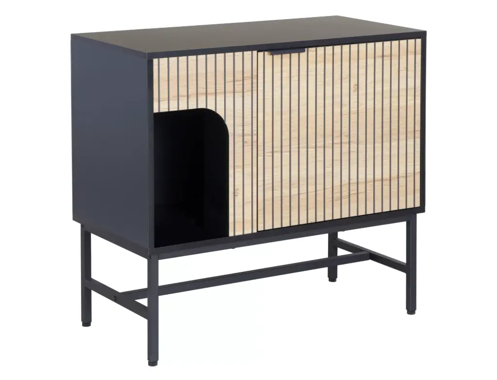 Commode à lattes de style industriel avec niche et placard Mago K3