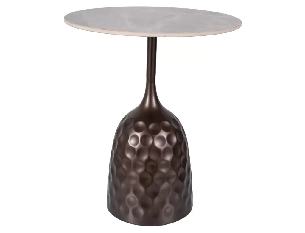 Table d’appoint ronde Mutti en céramique imitation marbre et métal martelé