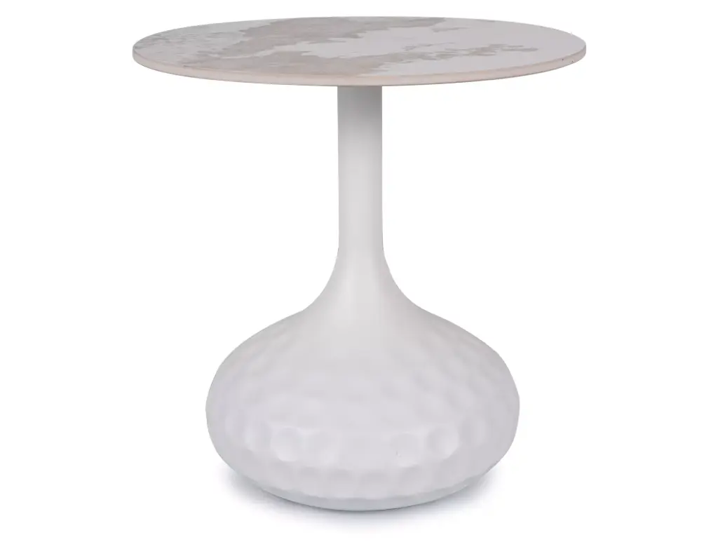 Table basse contemporaine Salo B en métal blanc et céramique