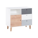 Commode Concept multicolore à trois tiroirs, un placard et une niche