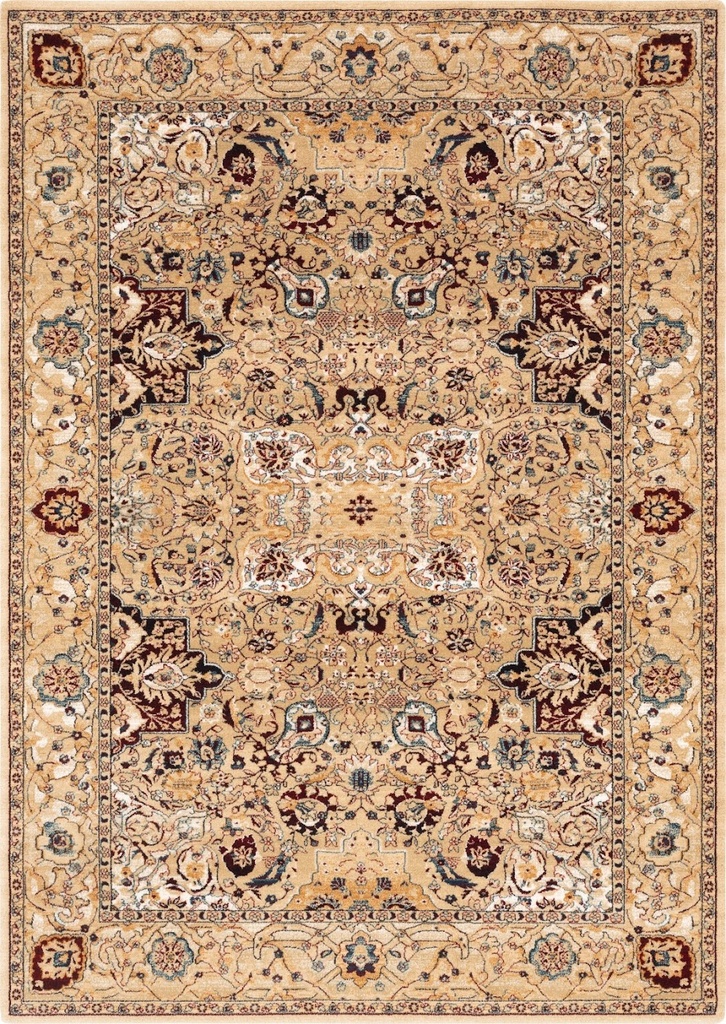 Tapis en laine AGNUS-B AIDA beige clair à motifs de feuillage et de fleurs