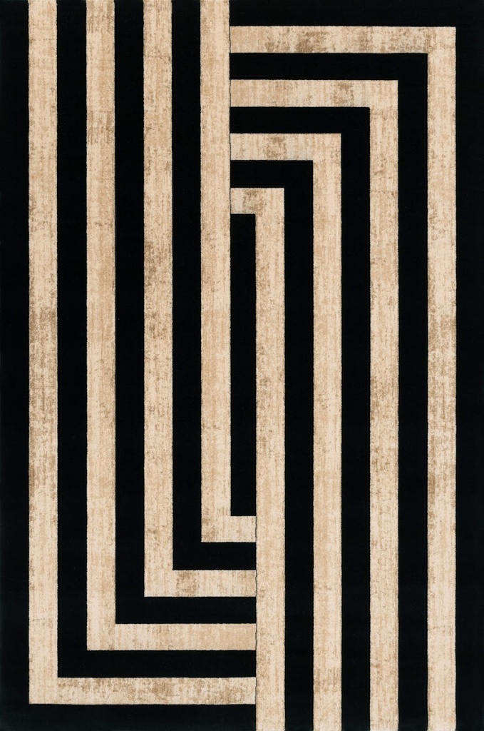 Tapis en laine AGNUS-B ART DÉCO II à entrelacs de lignes noires et beiges