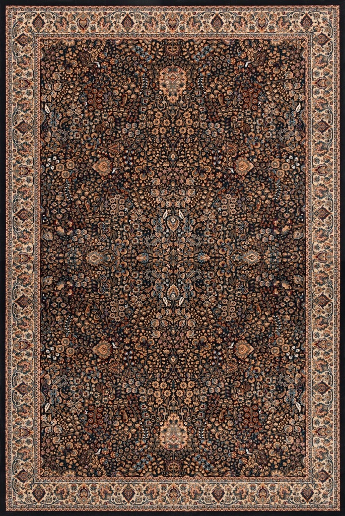 Tapis en laine AGNUS-B BRUNA bleu marine, motif floral de type persan