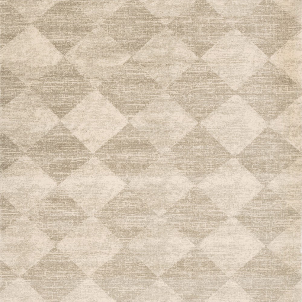 Tapis carré en laine AGNUS-B Damier beige, motif géométrique de style damier contemporain