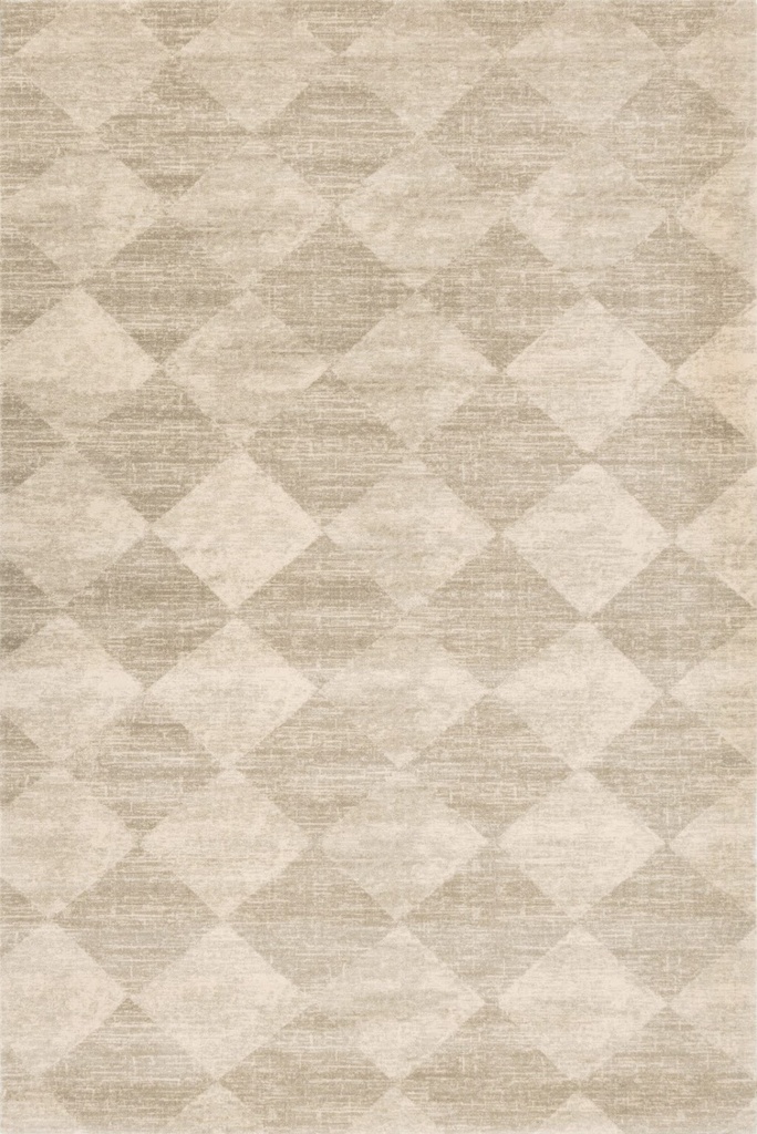 Tapis en laine AGNUS-B Damier beige, motif géométrique de style damier contemporain