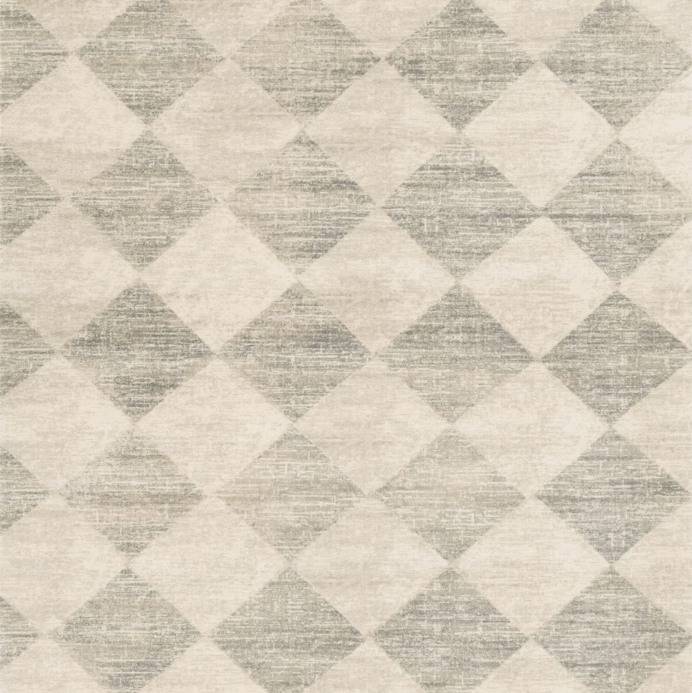 Tapis carré en laine AGNUS-B Damier gris, motif géométrique de style damier contemporain