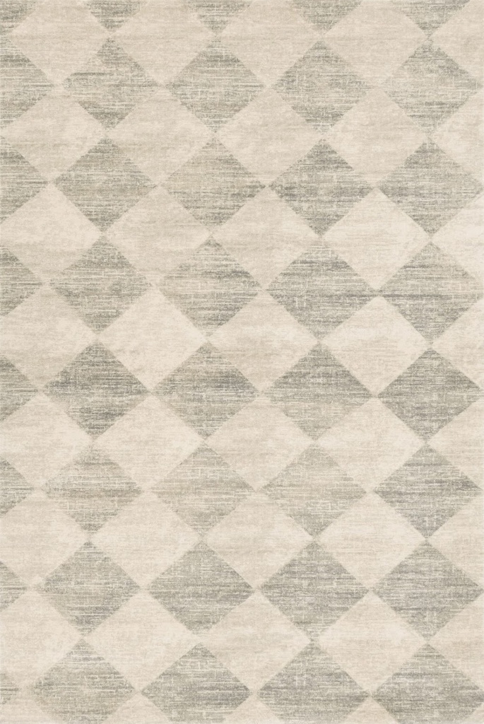 Tapis en laine AGNUS-B Damier gris, motif géométrique de style damier contemporain