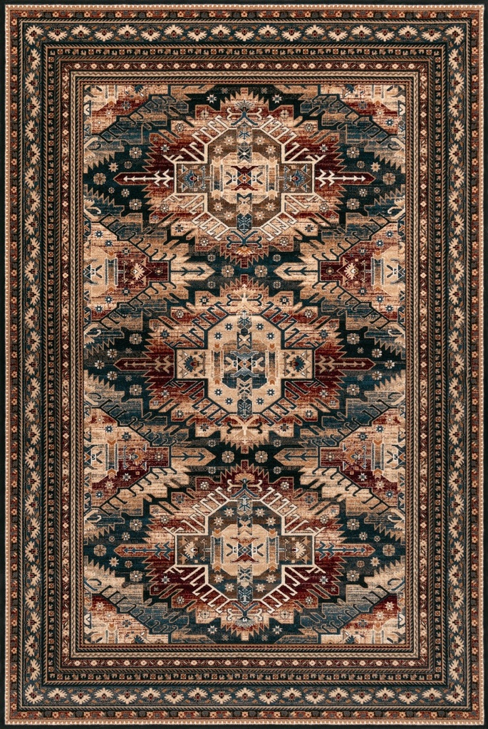 Tapis en laine AGNUS-B MOSTAR beige foncé à motif ethnique géométrique inspiration kilim