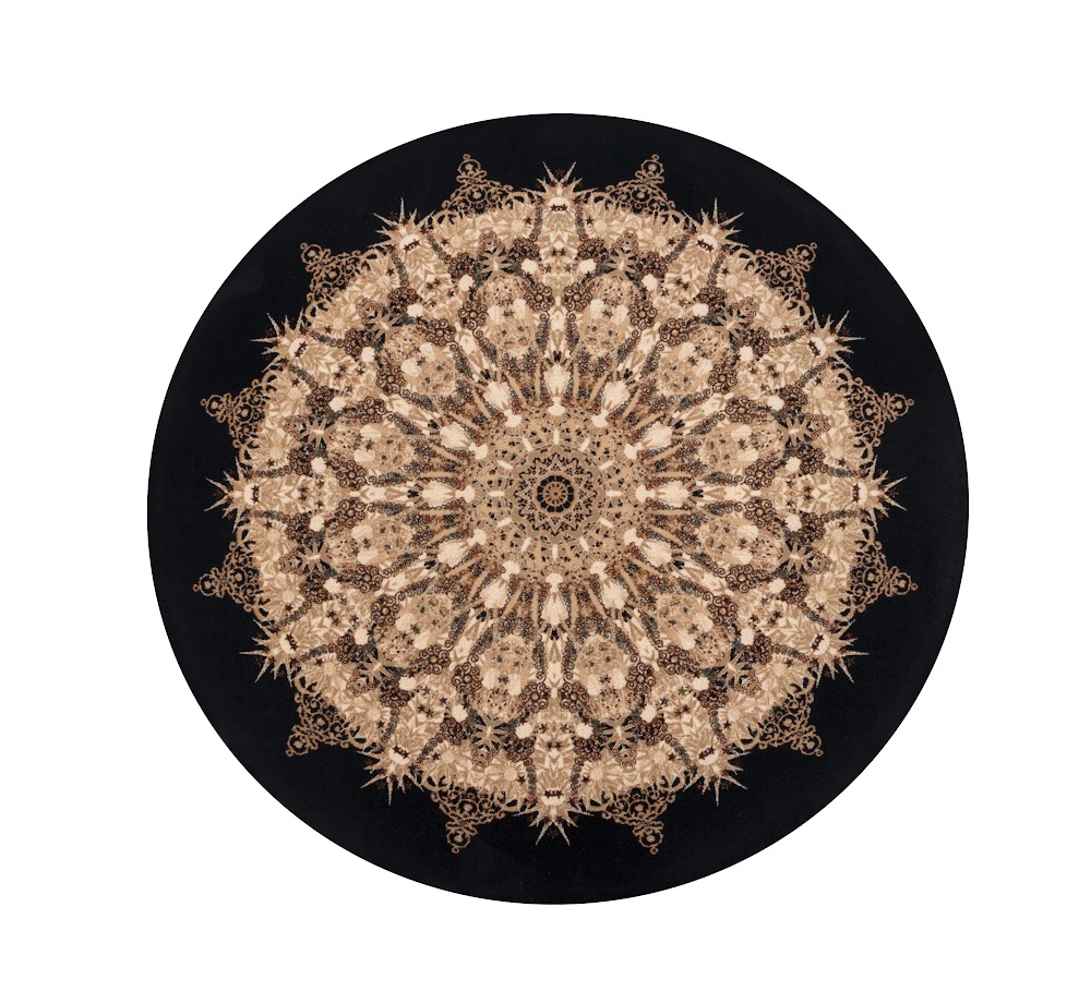 Tapis rond en laine AGNUS-B ROMEO bleu marine à motif mandala