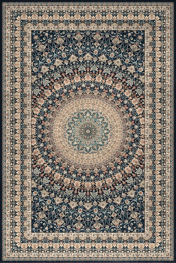 Tapis en laine AGNUS-B TRUBADUR bleu marine d'inspiration orientale