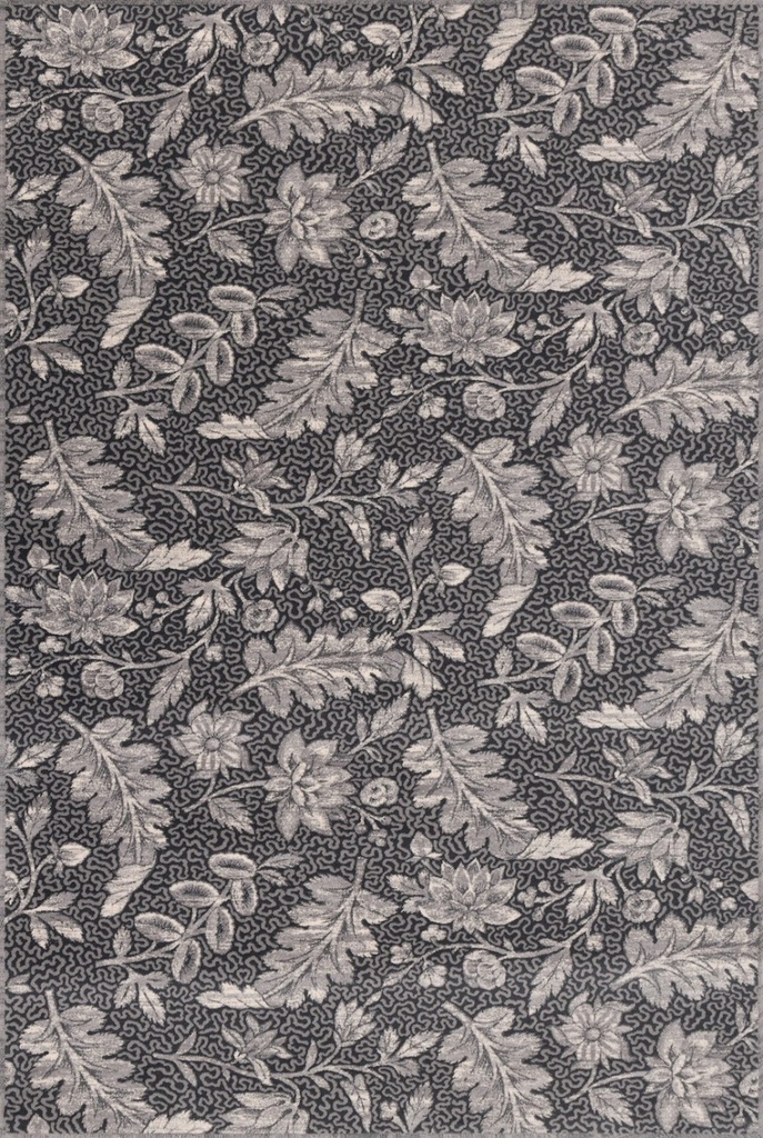 Tapis en laine AGNUS-B VERSAILLES gris graphite, motif floral inspiré du chintz