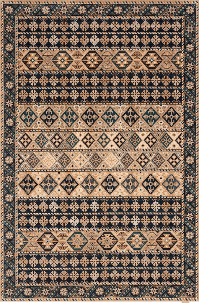 Tapis en laine CALISIA-B ASTRID beige foncé - style ethnique chic à motifs géométriques