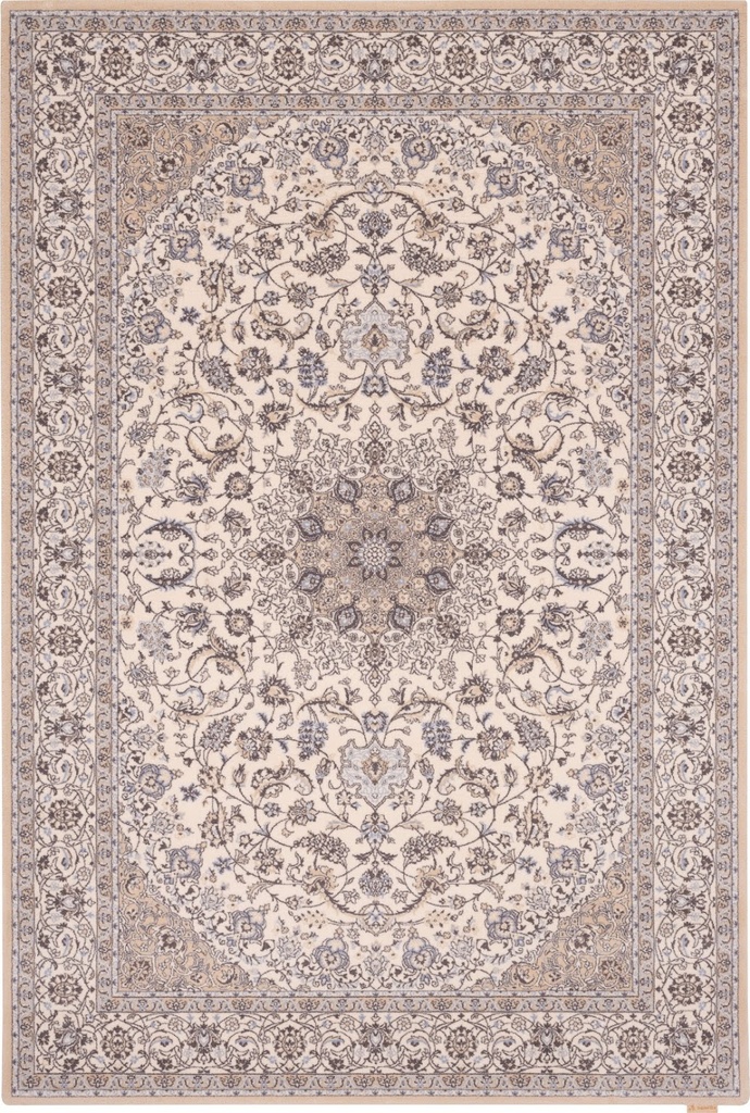 Tapis en laine CALISIA-B DAMORE albâtre - motif de style oriental chic à motif floral raffiné