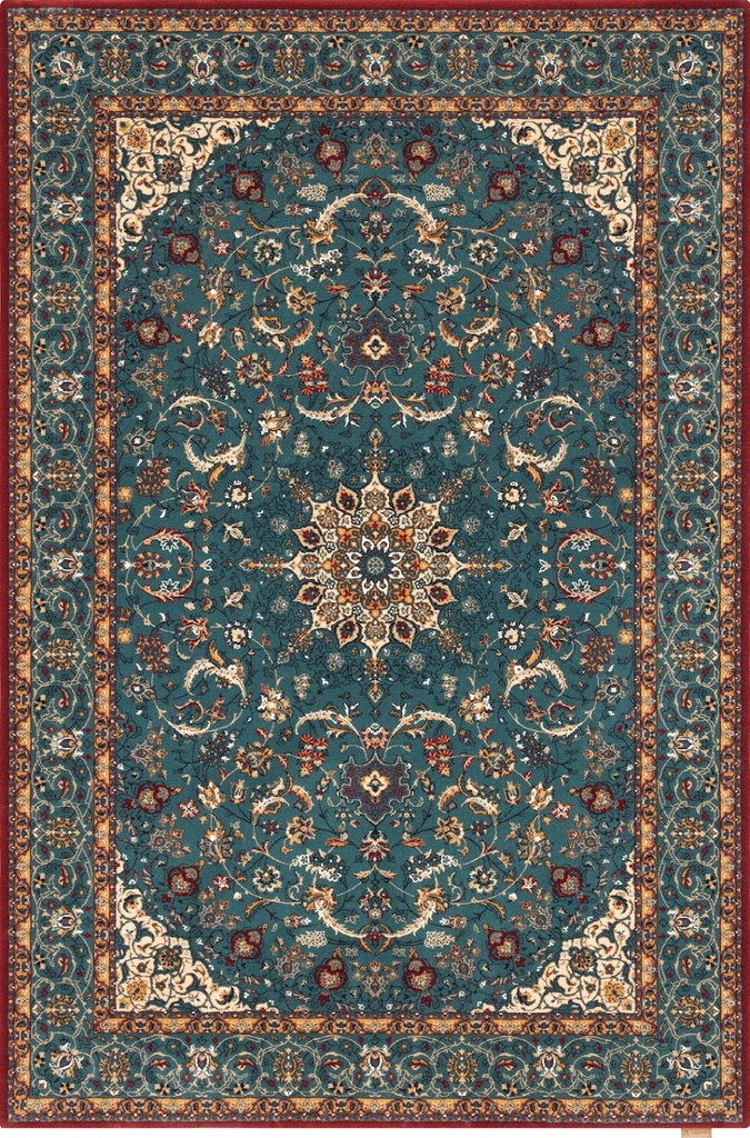 Tapis en laine CALISIA-B DAMORE émeraude - motif de style oriental chic à motif floral raffiné