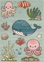 Tapis synthétique FUNKY TOP AQUARIO menthe pour enfants, animaux sous-marins