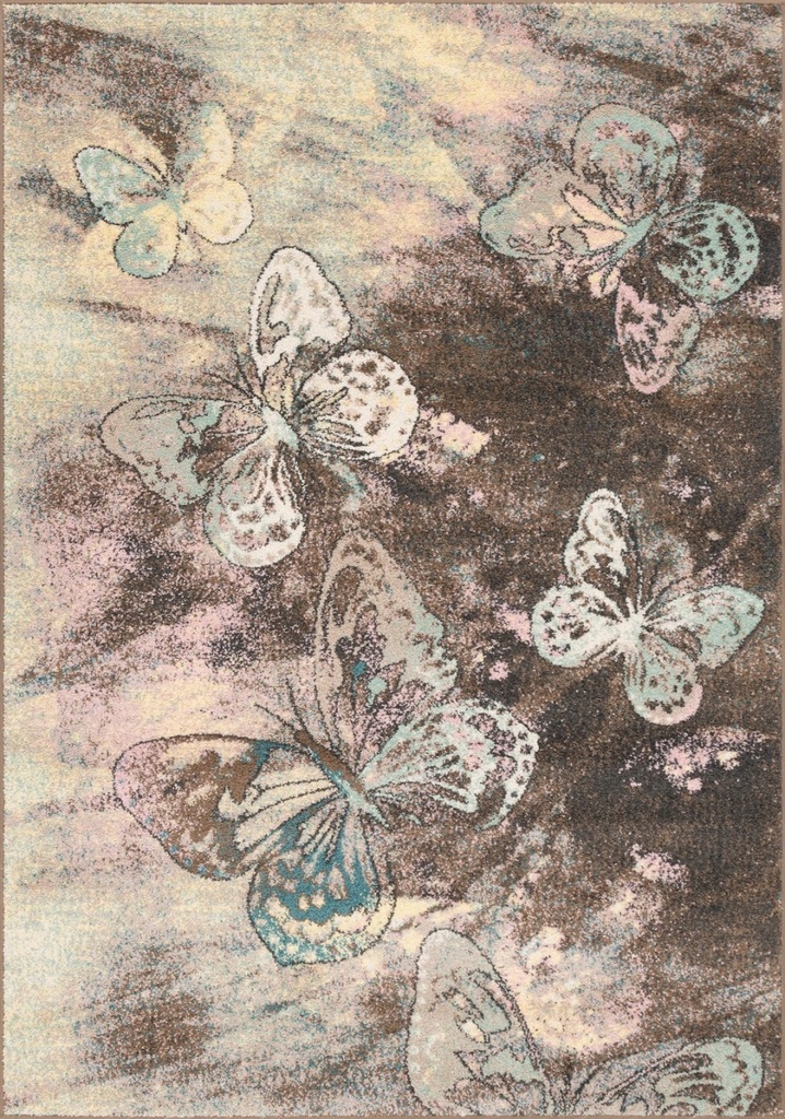 Tapis synthétique FUNKY TOP FRU beige - motif papillons design aux nuances pastel et artistiques