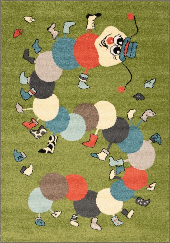 Tapis synthétique FUNKY TOP IWO kiwi pour chambre d'enfants - motif chenille colorée ludique et fantaisie