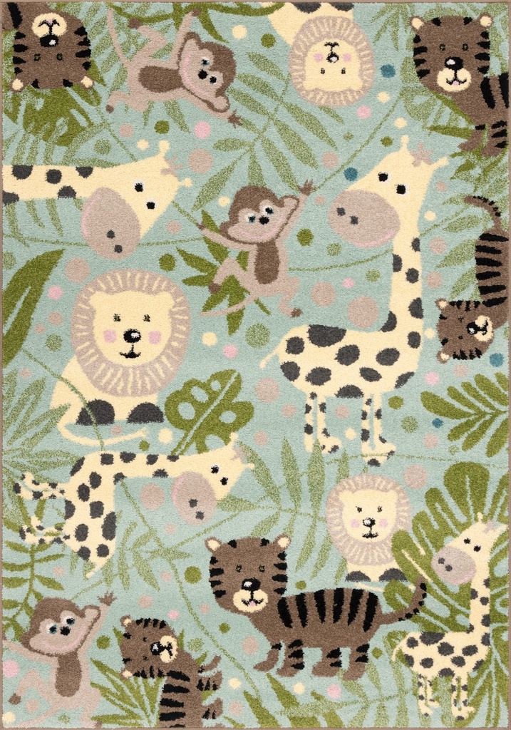 Tapis synthétique FUNKY TOP JUNGLA menthe pour enfants, animaux de la jungle