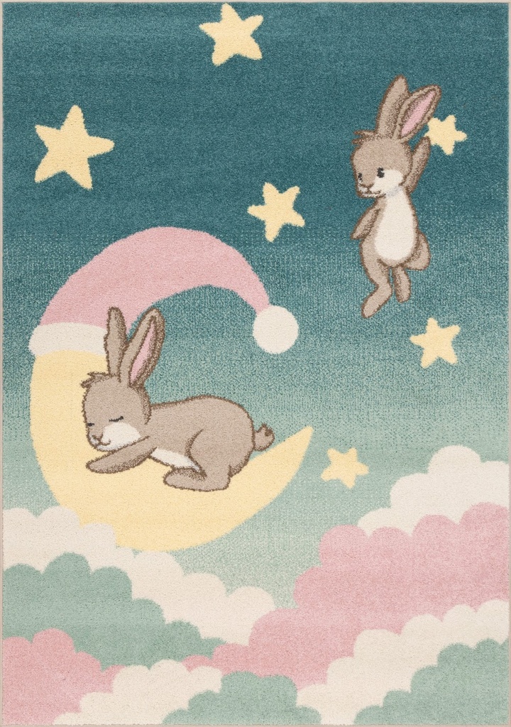Tapis synthétique FUNKY TOP SWEET DREAMS azur pour enfants, lapins dans le ciel