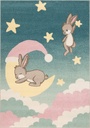 Tapis synthétique FUNKY TOP SWEET DREAMS azur pour enfants, lapins dans le ciel