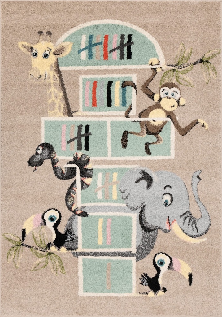 Tapis synthétique FUNKY TOP TOM beige clair pour chambre d'enfants - tapis animaux de la jungle et marelle ludique