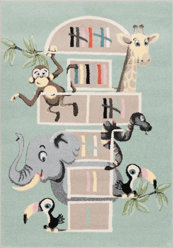 Tapis synthétique FUNKY TOP TOM menthe pour chambre d'enfants - tapis animaux de la jungle et marelle ludique