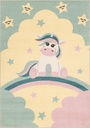 Tapis synthétique FUNKY TOP UNICORNO vanille pour chambre d'enfants - motif licorne sur arc-en-ciel magique et étoiles