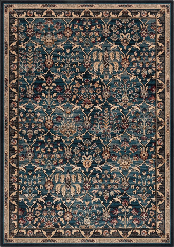 Tapis en laine ISFAHAN AMARA émeraude, frise et motifs floraux persans