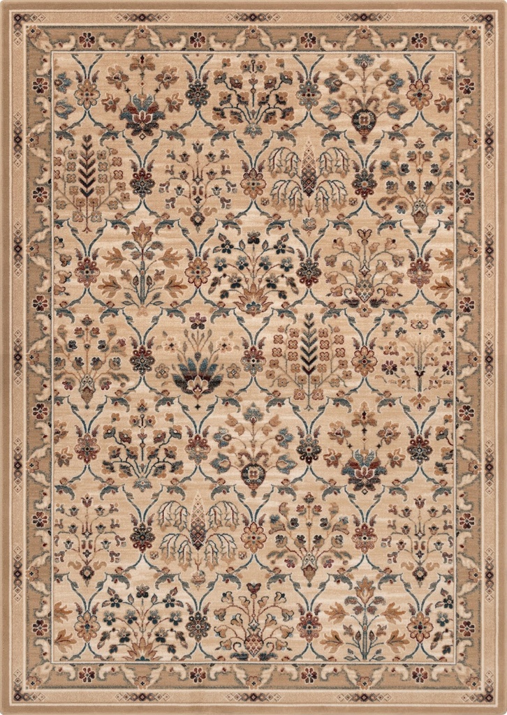 Tapis en laine ISFAHAN AMARA beige clair, frise et motifs floraux persans