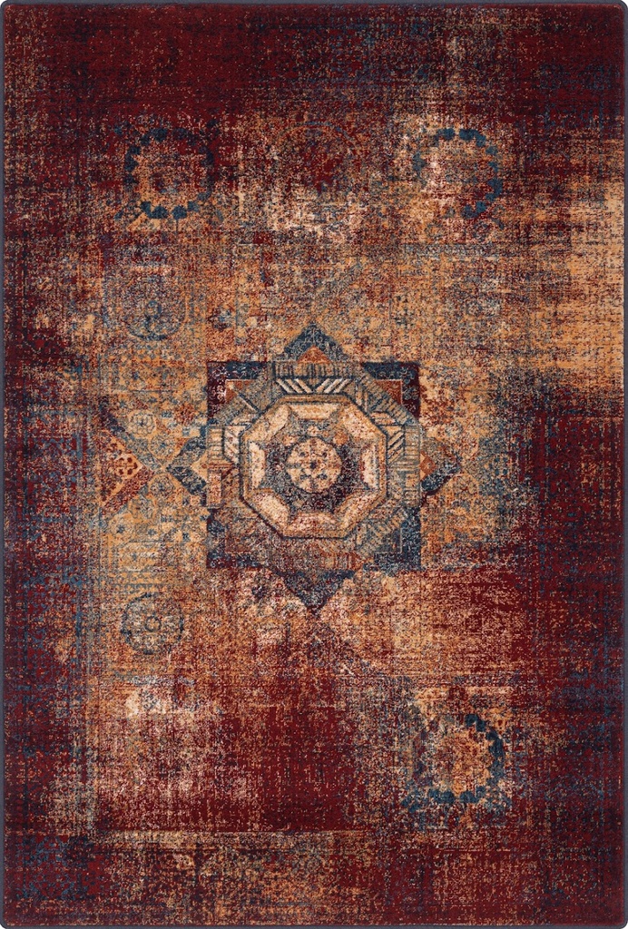 Tapis en laine ISFAHAN BASZRA rouge foncé, motif à médaillon central d'inspiration persane